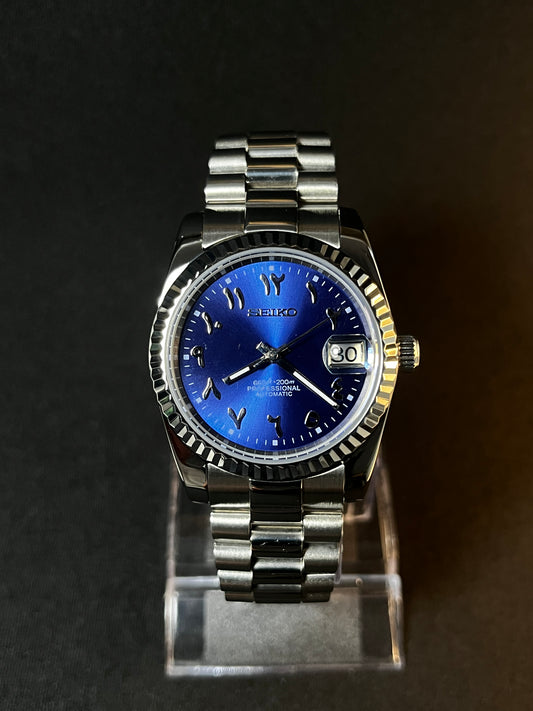 Dark Blue Arabic Numerals Dial Seiko Mod Front View
