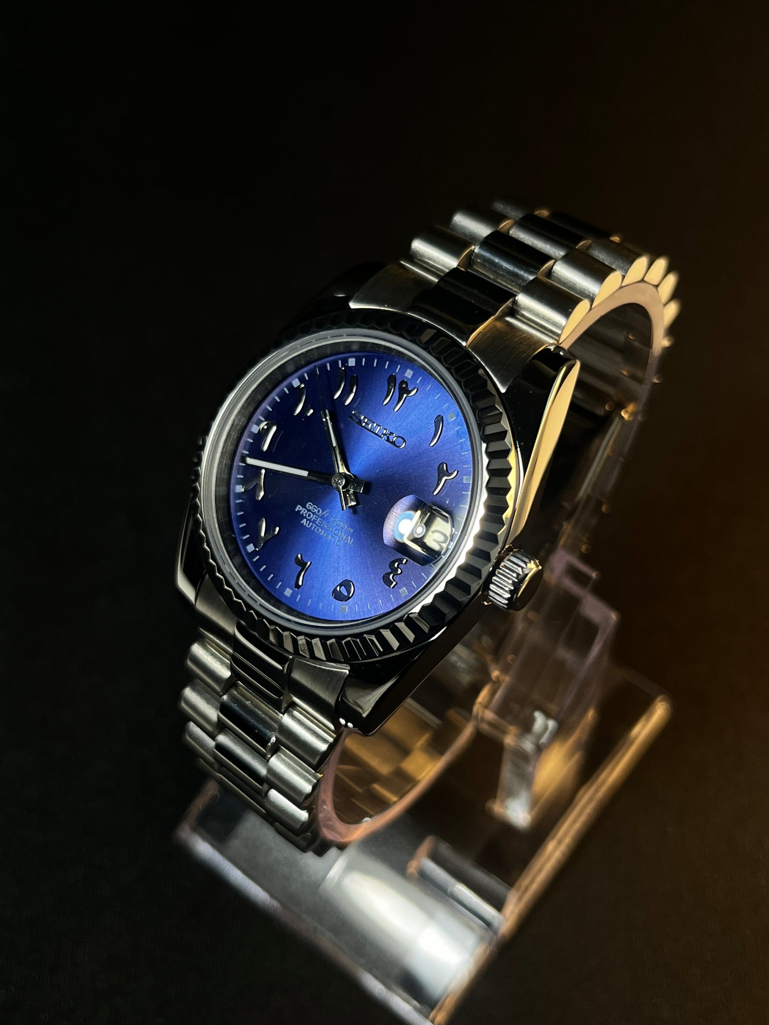 Dark Blue Arabic Numerals Dial Seiko Mod Right Side View