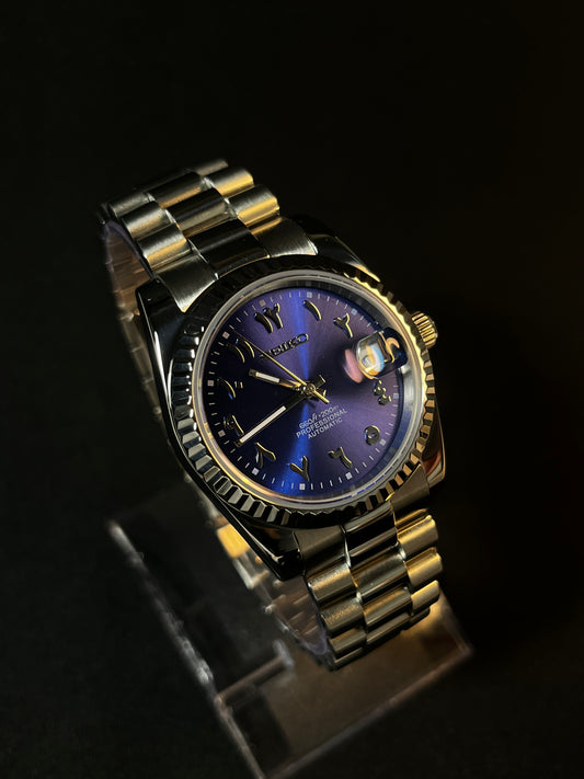 Dark Blue Arabic Numerals Dial Seiko Mod Left Side View